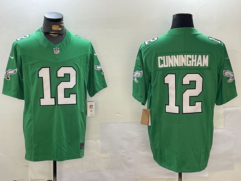 Men Philadelphia Eagles 12 Cunningham Green Throwback 2024 Nike Vapor Limited NFL Jersey style 1